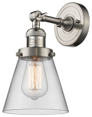 Small Cone 1-Light Sconce, Clear Glass, Satin Brush Nickel