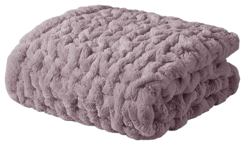 Madison Park Ruched Fur Throw, Lavender