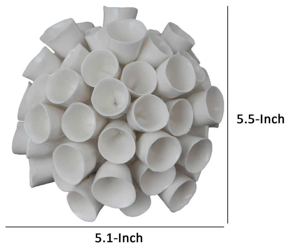 Benzara BM284970 Lily 6" Faux Coral Tabletop Sculpture, Round Ceramic, White