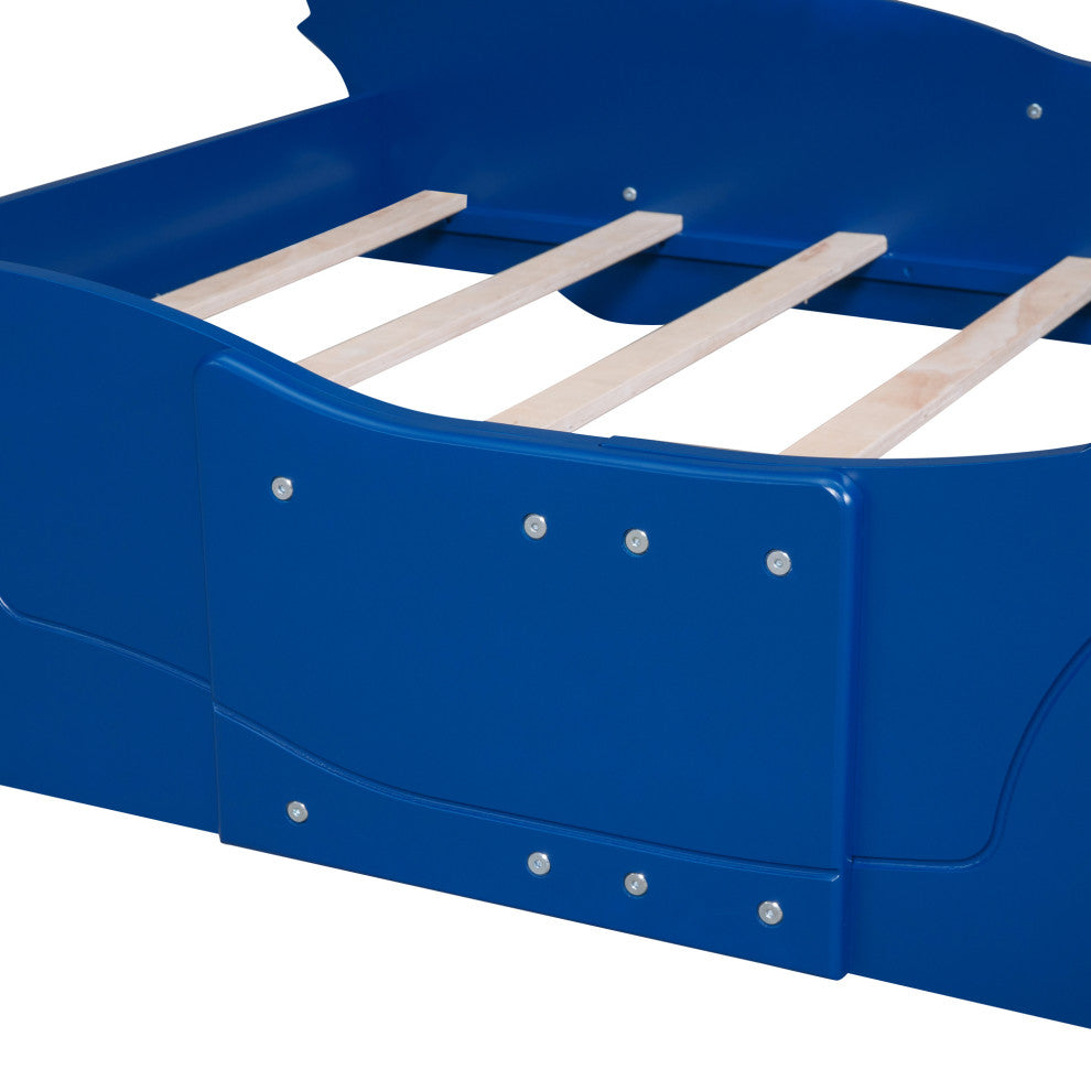 Gewnee Full Size Race Car-Shaped Platform Bed with Wheels,Blue