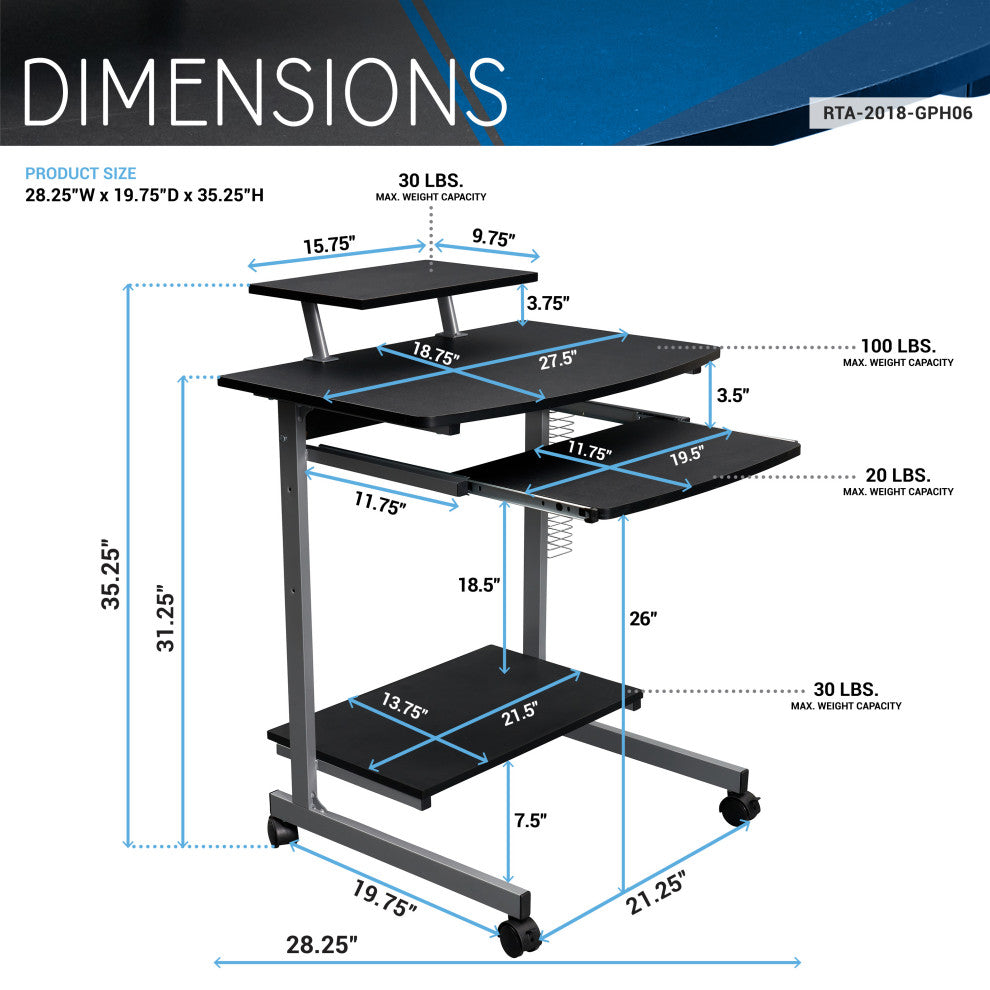 Techni Mobili Compact Computer Desk Graphite