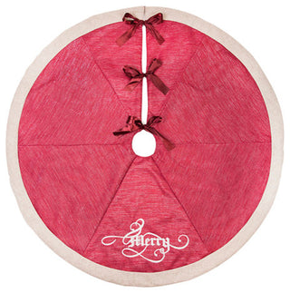 Merry Christmas Tree Skirt, Red, 56" Round