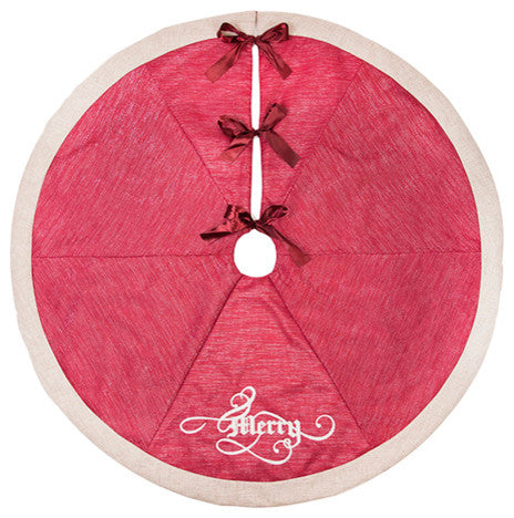 Merry Christmas Tree Skirt, Red, 56" Round