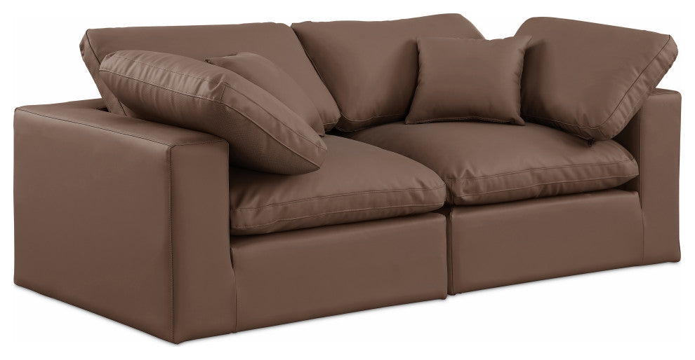 Comfy Upholstered Modular Sofa, Brown, 2-Piece: 2 Corner Chair, Vegan Leather