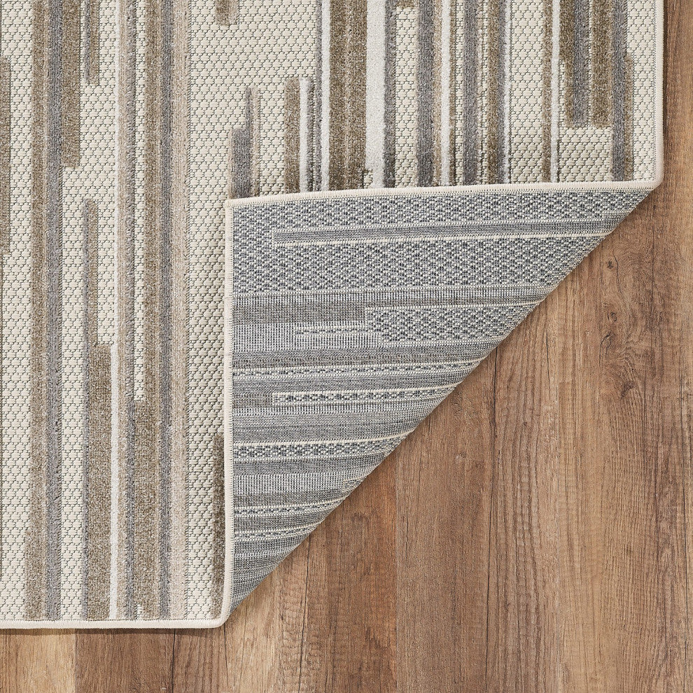 7"x9" Gray Abstract Striped Indoor Outdoor Area Rug
