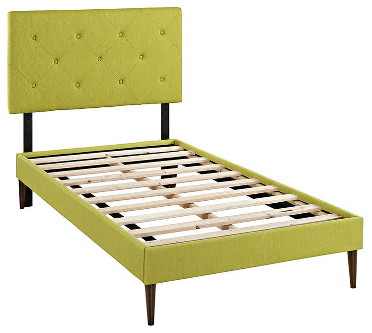 Terisa Twin Fabric Platform Bed With Round Tapered Legs, Wheatgrass