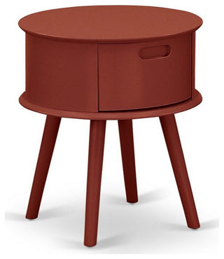 Gordon Round Night Stand End Table With Drawer, Burgundy Finish