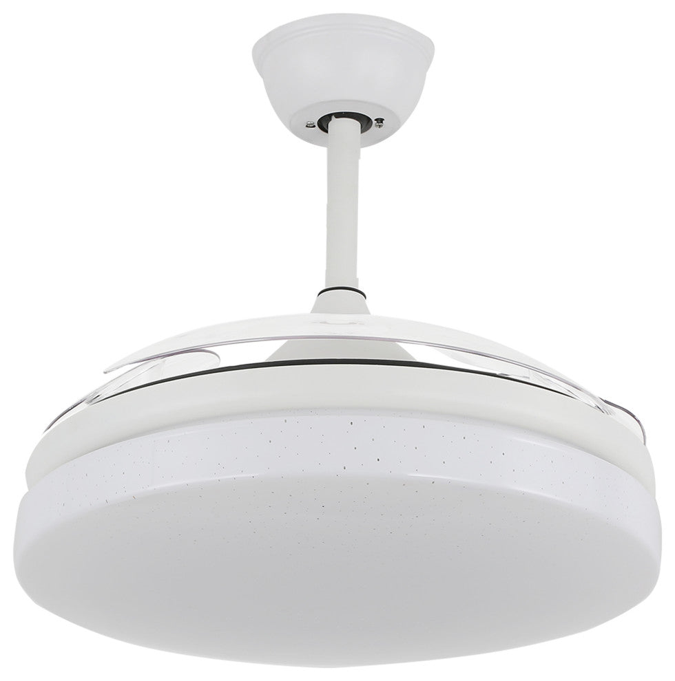 42" Reversible Ceiling Fan with Retractable Blade and Led Light 36W, White, 42"