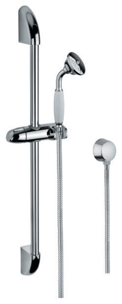 Chrome Shower System With Hand Shower, Water Connection, and Sliding Rail