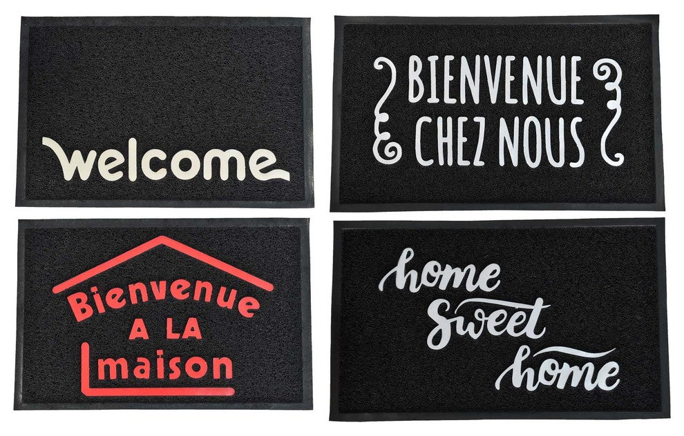Outdoor Printed Front Door Mat French Bienvenue Chez Nous PVC Rug 30x18 Black