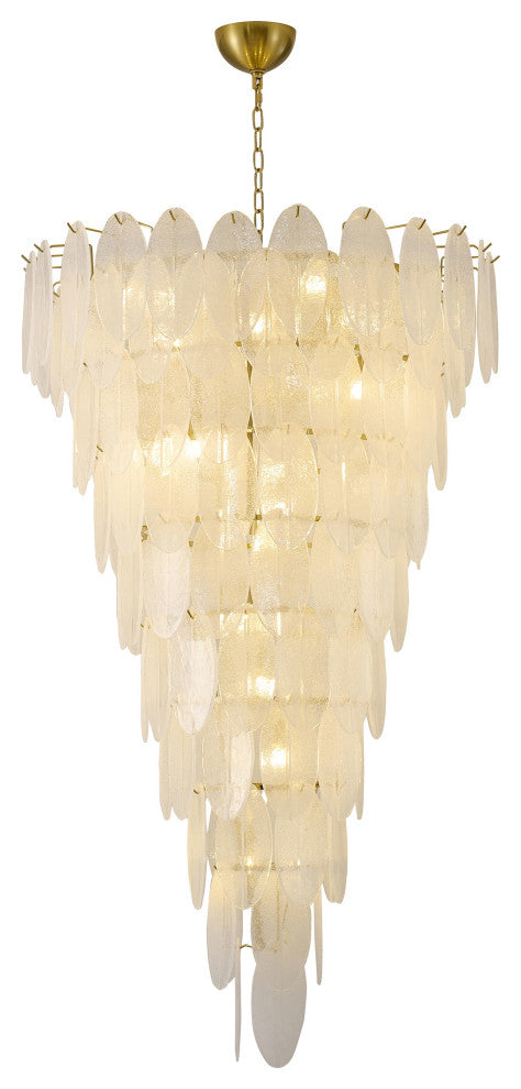12-Light Brass Chandelier With Frosted Glass