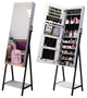 Queena Lockable Mirrored Jewelry Cabinet Organizer Storage w/Stand &LED Lights