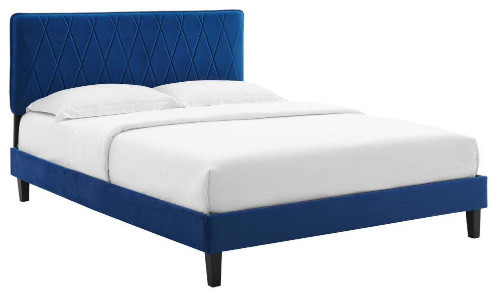 Phillipa Performance Velvet King Platform Bed, Navy
