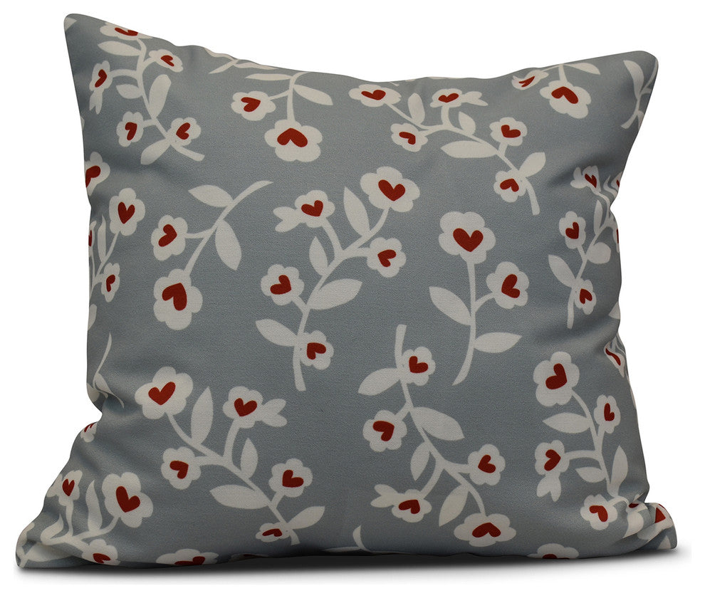 Valentines Floral, Holiday Floral Print Pillow, Gray, 26"x26"