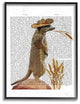 Meerkat in a Cowboy Hat Book Page Oversized Framed Giclee Art, 16"x20"