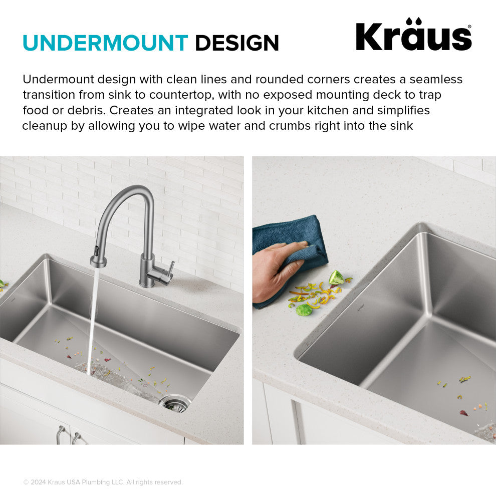 KRAUS Fairlane 15" Undermount 1-Bowl 18 Gauge Stainless Steel Kitchen Sink