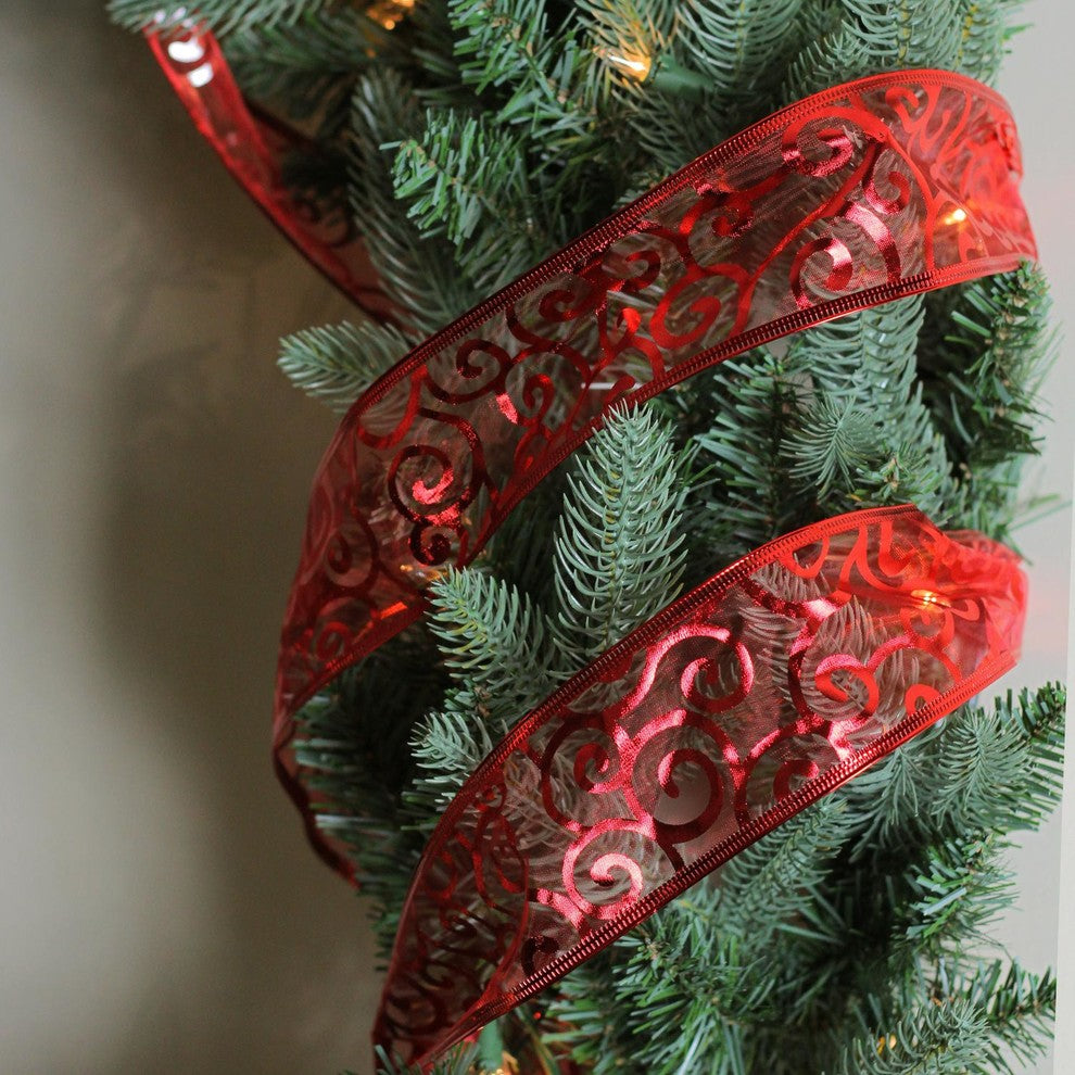 Swirls of Red Wired Christmas Craft Ribbon