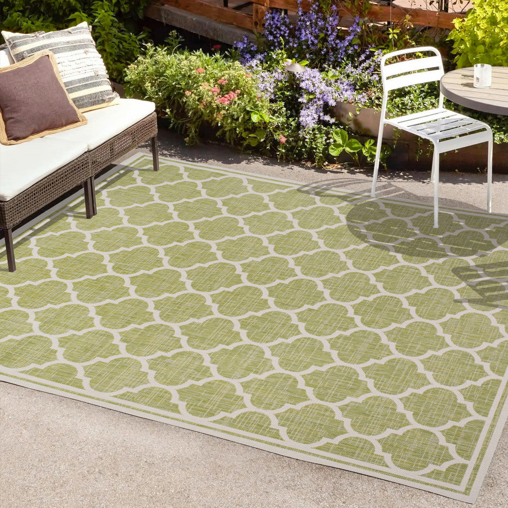 Trebol Moroccan Trellis Textured Weave Indoor/Outdoor, Green/Cream, 5 X 8