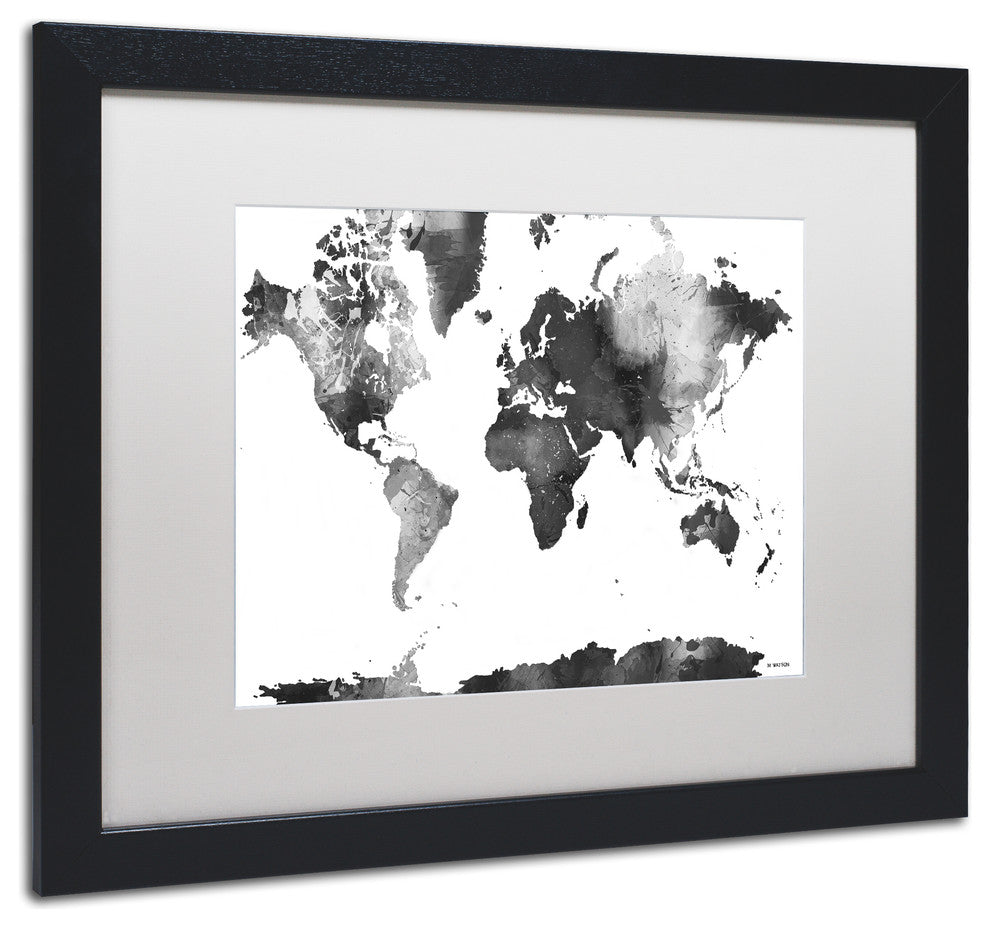 Marlene Watson 'World Map BG-1' Framed Art, Black Frame, 16"x20", White Matte