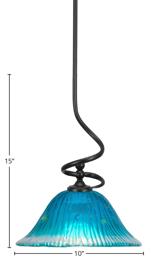 Capri 1-Light Mini Pendant with Hang Straight Swivel, Matte Black/Teal Crystal