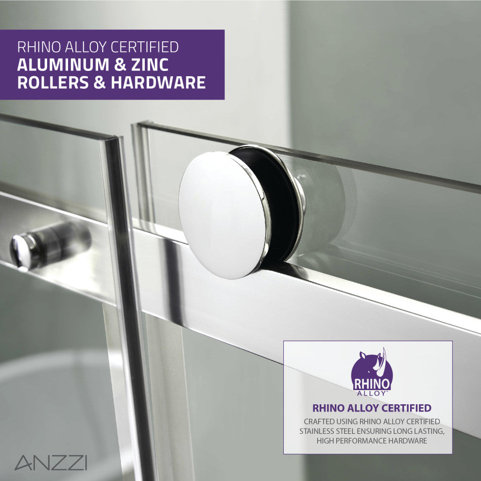 ANZZI Rhodes 76" Frameless Sliding Shower Door, Chrome, 48" W