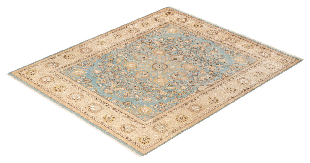 Eclectic, One-of-a-Kind Hand-Knotted Area Rug Light Blue, 8'0"x9'7"