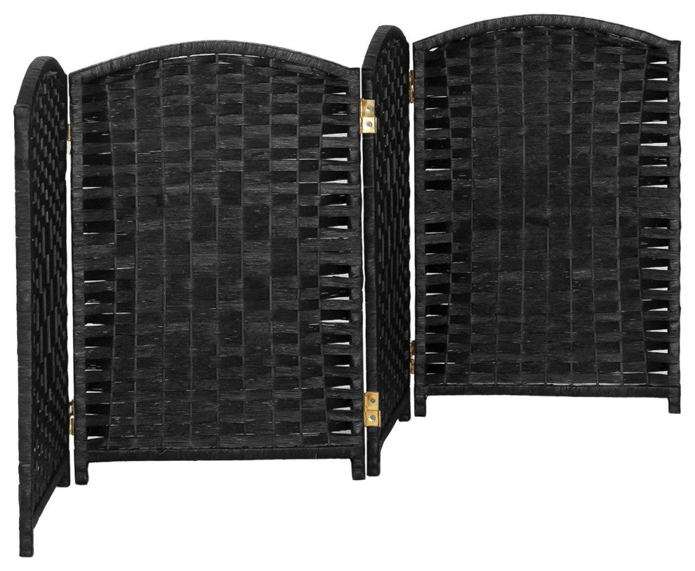 2 ft. Short Diamond Weave Fiber Room Divider Black 4 Panel