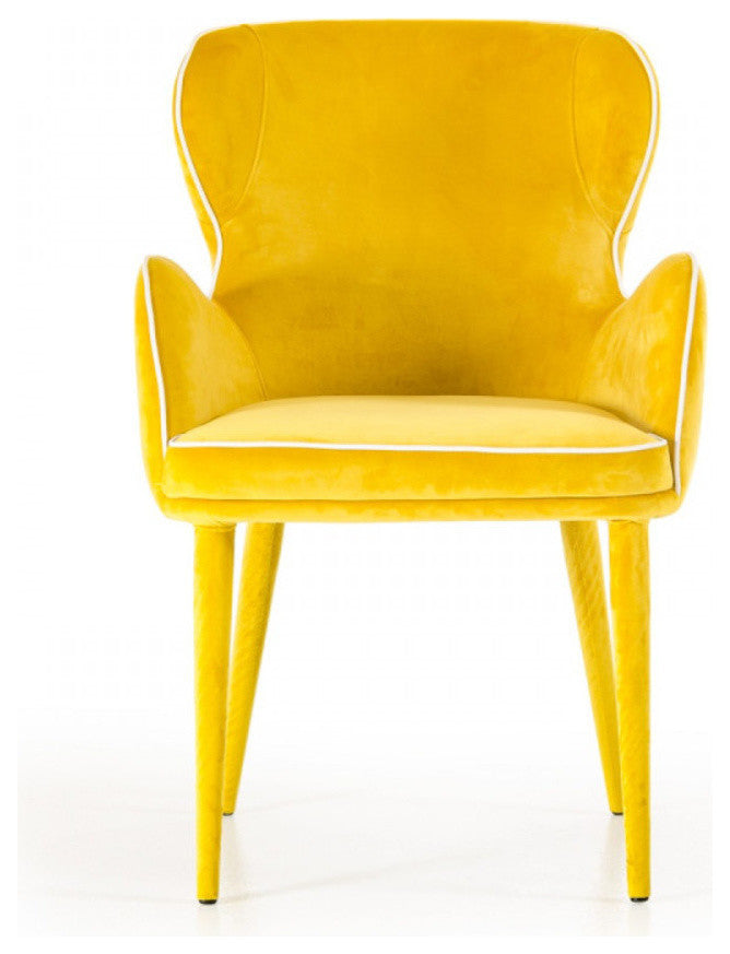 Benzara BM187463 Wing Back Design Dining Chair with High Curvy Arms, Yellow