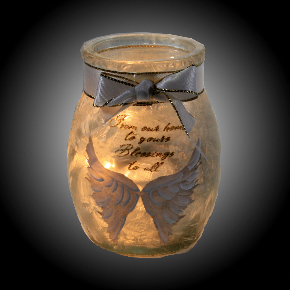 3.75In Angel Wings Small Jar W/Ribbon, Glass, Blessings Naw0280 Home