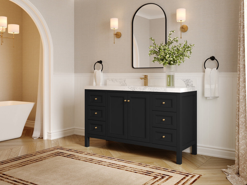 Nashville 60" Single Bathroom Vanity, Black 2" Calacatta Gold