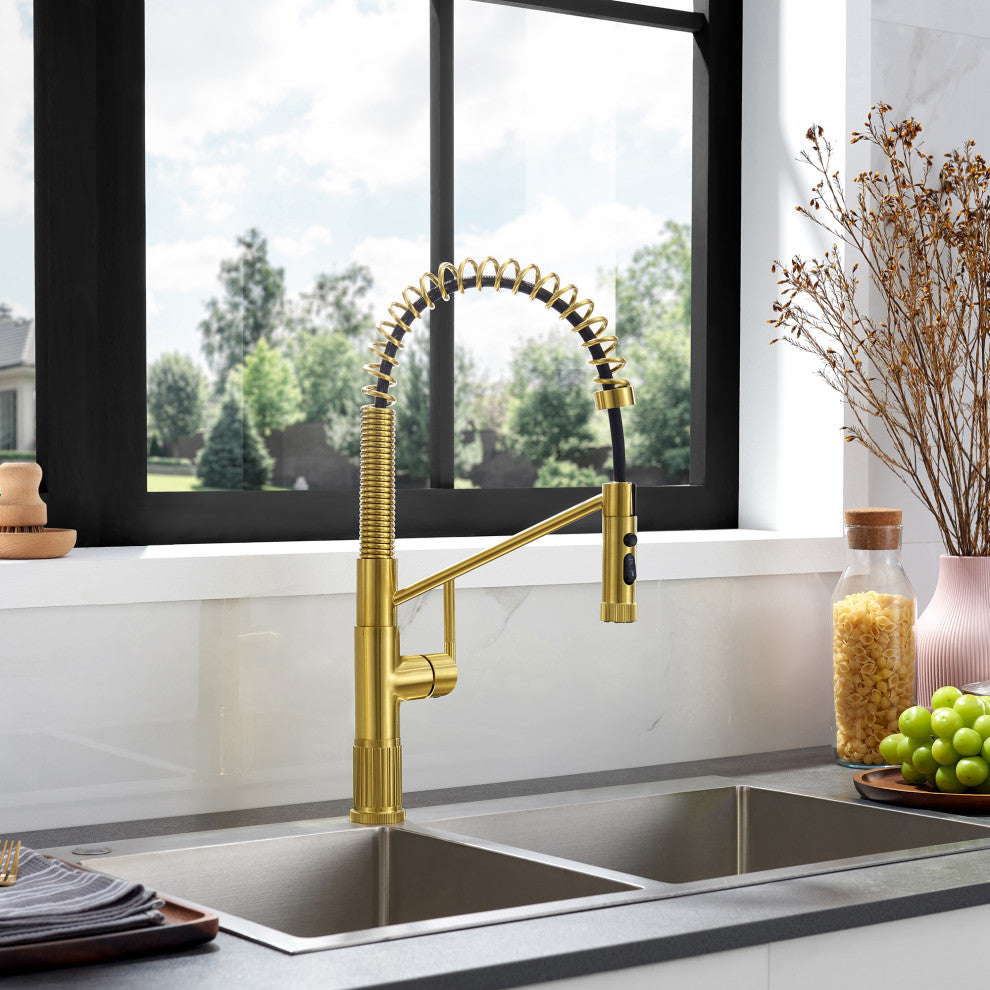 Nette Single-Handle Kitchen Faucet With Pull Down Sprayer, Brushed Gold