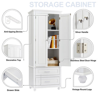 70" Wood 2-door Bath Cabinet, Adjustable Shelves, White
