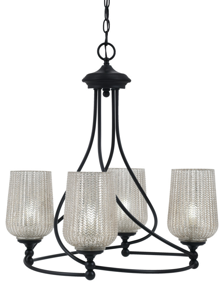 Capri 4-Light Chandelier, Matte Black/Silver Textured