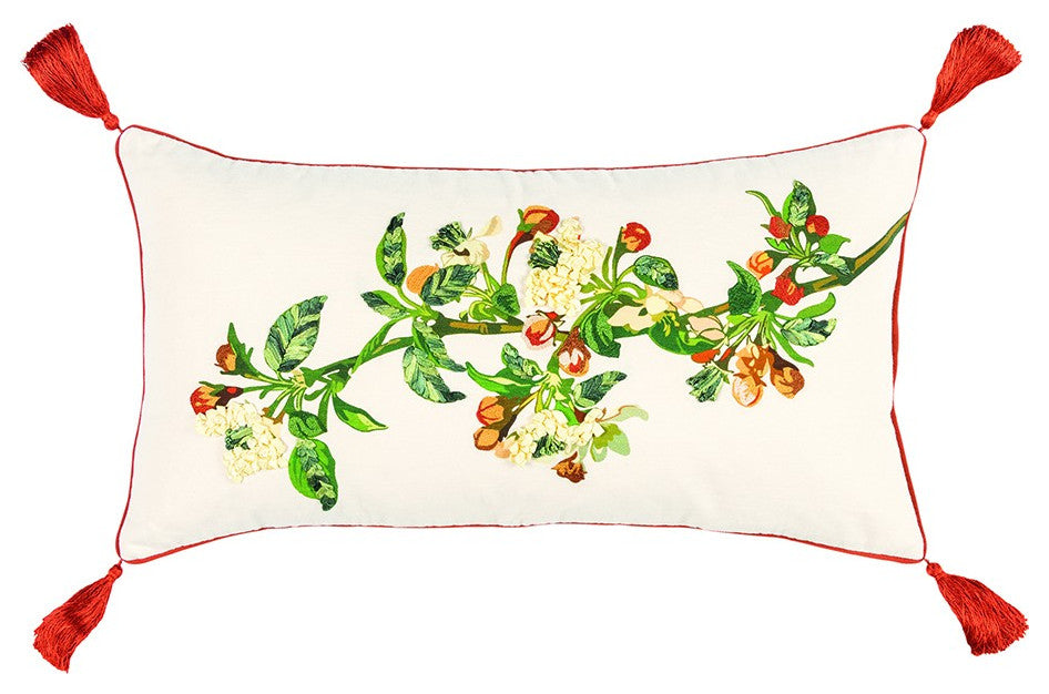 White Red Spring Greenery Lumbar Pillow