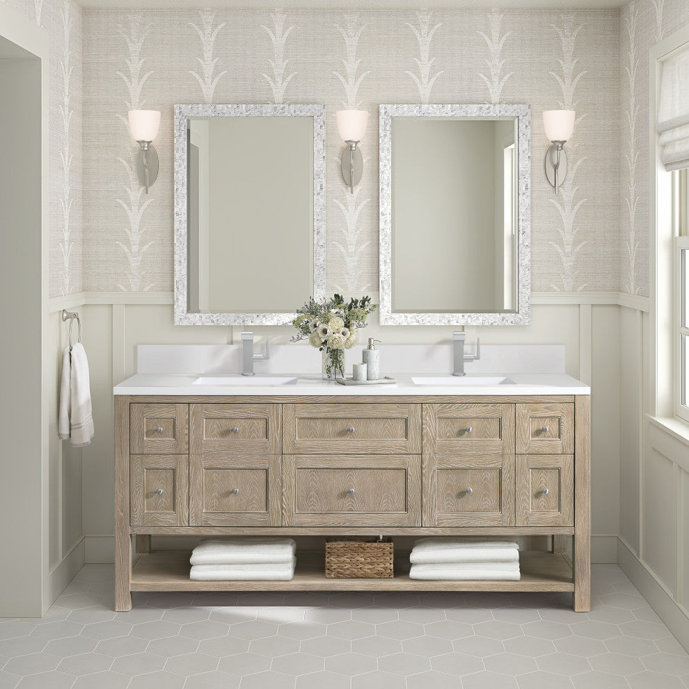 Breckenridge 72" Double Vanity, Oak, 1-Hole 3 CM White Zeus Top, Backsplash