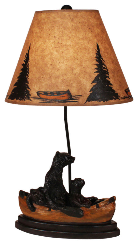 Kodiak and Honey Bear Family, Canoe Table Lamp With Canoe Shade