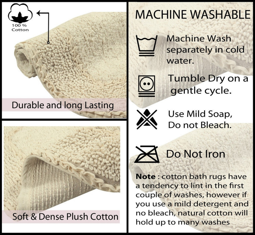 Radiant Collection Bath Rug Set, Machine Wash, 21"x54" Runner, Ivory