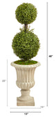 4'' Double Boxwood Topiary Artificial Tree, Sand Finished Urn