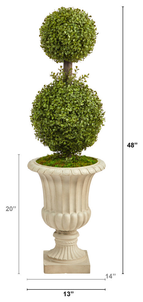 4'' Double Boxwood Topiary Artificial Tree, Sand Finished Urn