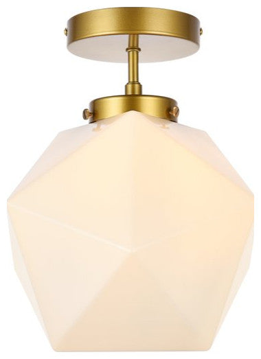 Lilah 1-Light Black and Clear Glass Flush Mount, Brass/White