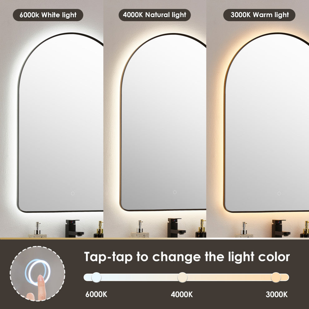 Starlit Domed Bathroom/Vanity LED Wall Mirror, Matte Black, 24"