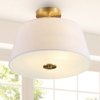 Isabella 15" 3-Light Modern Midcentury Iron Semi Flush Mount, Brass Gold/White