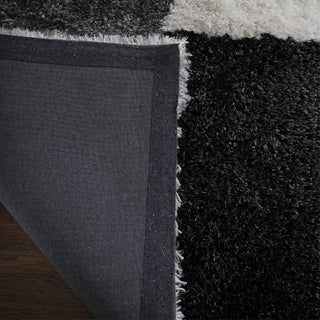 HAND TUFTED SHAG POLYESTER ECO-FRIENDLY AREA RUGS, Black Silver Color, Geometric