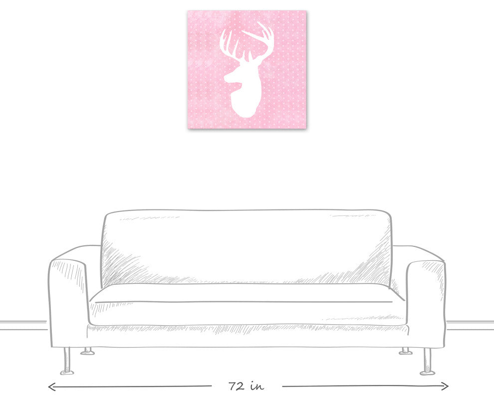 Deer Polka Dots Pink 24x24 Canvas Wall Art