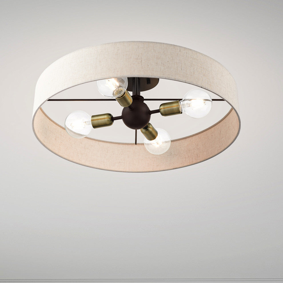 Livex Lighting Venlo 4 Light Bronze With Antique Brass Accents Large Semi-Flush