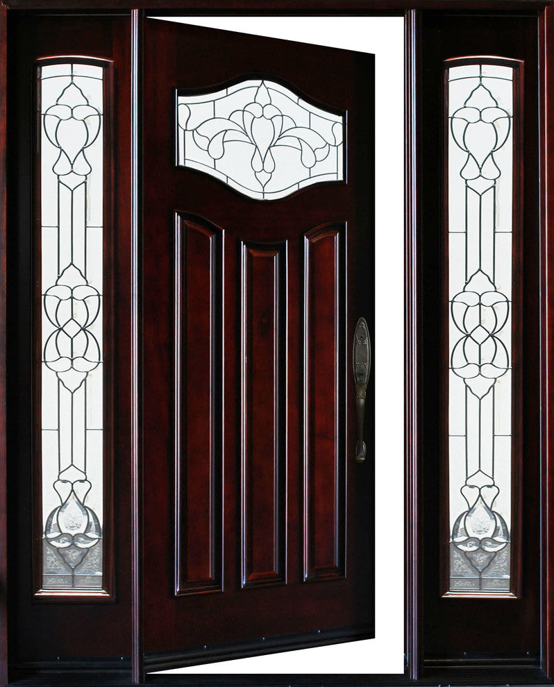 Paris Entry Wood Door MP-DM80-1D+2SL 12"-36"x80", Left Hand Swing In