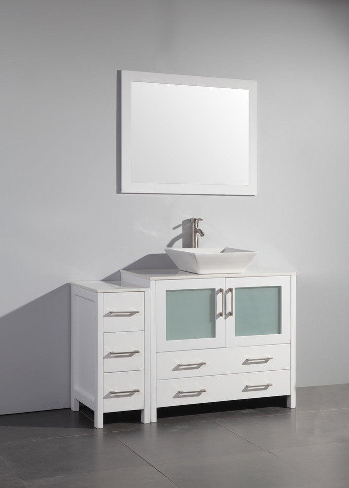 Vanity Art Vanity Set With Vessel Sink, White, 48", Standard Mirror