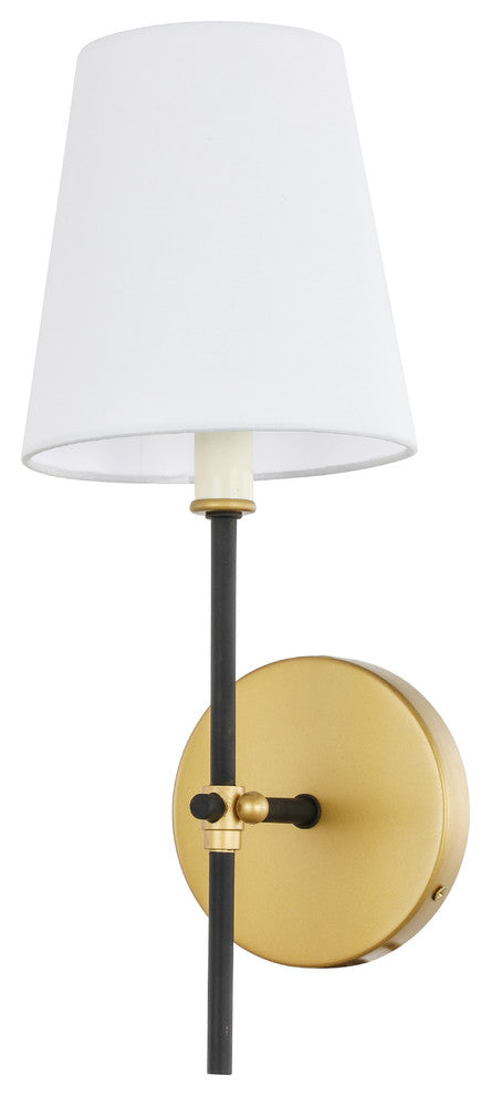 Brass And Black Finish And White Shade 1-Light Wall Sconce