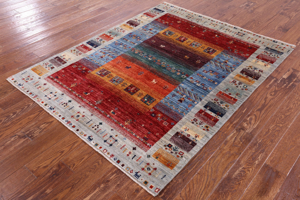 Tribal Persian Gabbeh Handmade Rug 5' 0" X 6' 4" Q9665