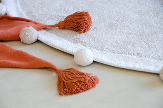 Bubbly Round Machine Washable Kids Area Rug, Light Grey/White
